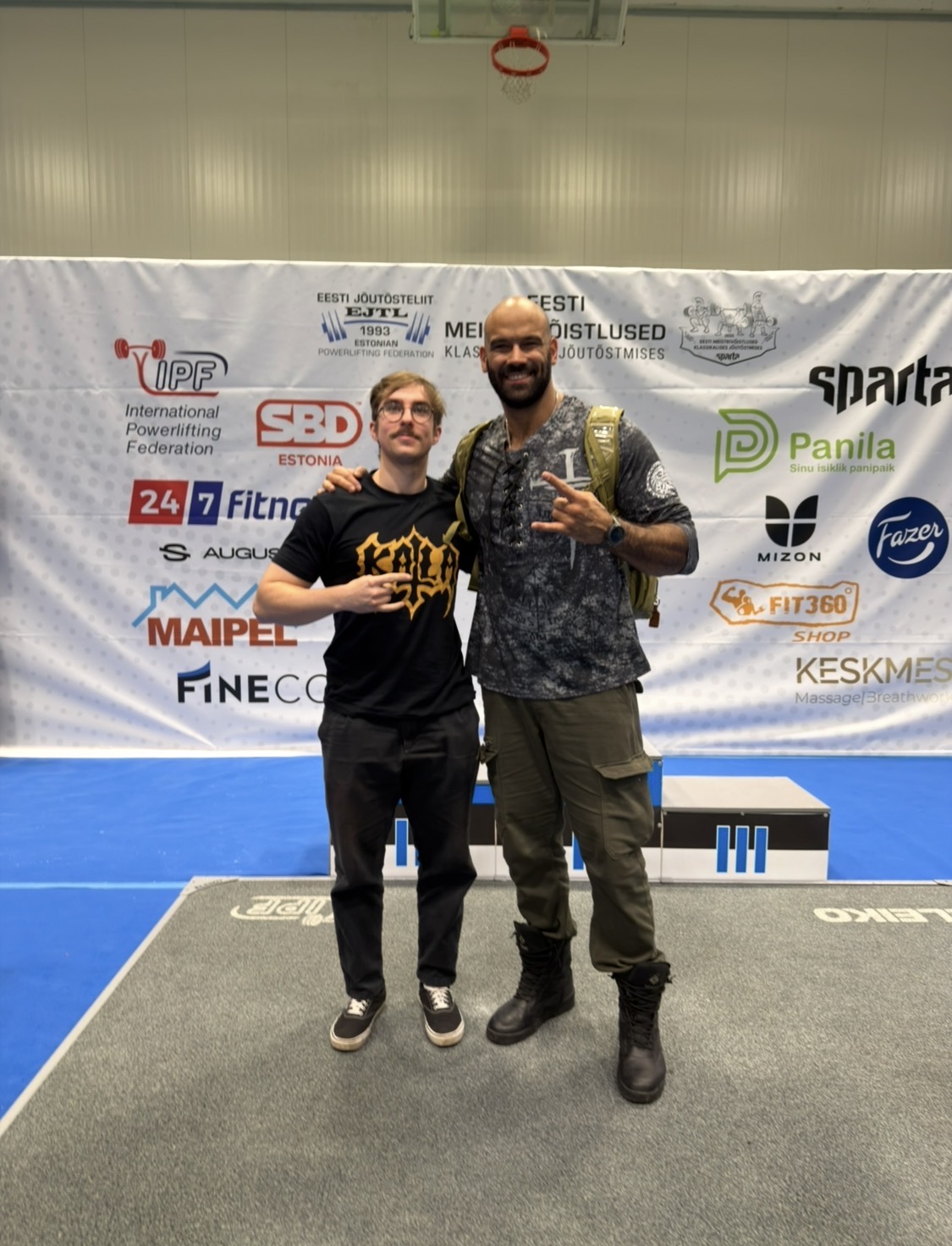 Bryan Farani with powerlifter Siim-Artur Sonist at his first competition